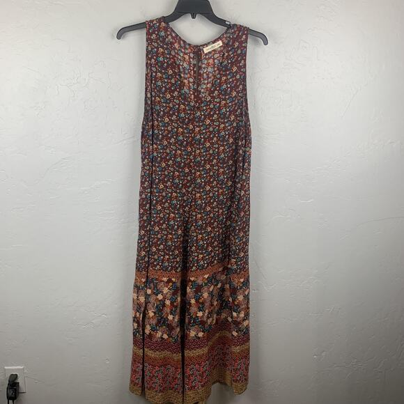 NATURAL LIFE Pants - Natural Life Let's Just Go Wide Leg Jumpsuit Size Medium Burgundy Floral